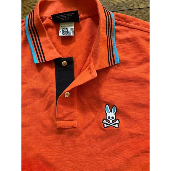 Psycho Bunny Other - Psycho Bunny By Robert Godley Polo Orange Blue Logo Mens Large